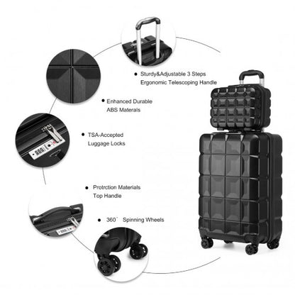 K2292L - Kono 13/20 Inch Lightweight Hard Shell ABS Cabin Suitcase With TSA Lock And Vanity Case - Black