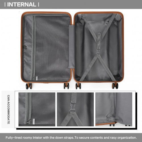 K2292L - Kono Lightweight Hard Shell ABS Suitcase With TSA Lock And Vanity Case 4 Piece Set - Grey