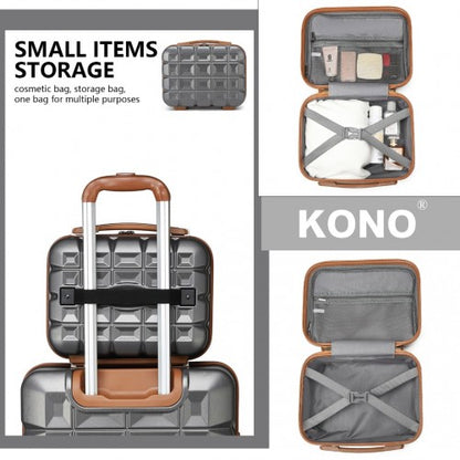 K2292L - Kono Lightweight Hard Shell ABS Suitcase With TSA Lock And Vanity Case 4 Piece Set - Grey