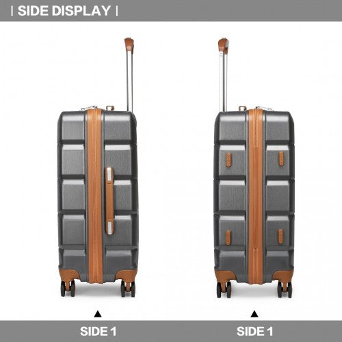 K2292L - Kono Lightweight Hard Shell ABS Suitcase With TSA Lock And Vanity Case 4 Piece Set - Grey
