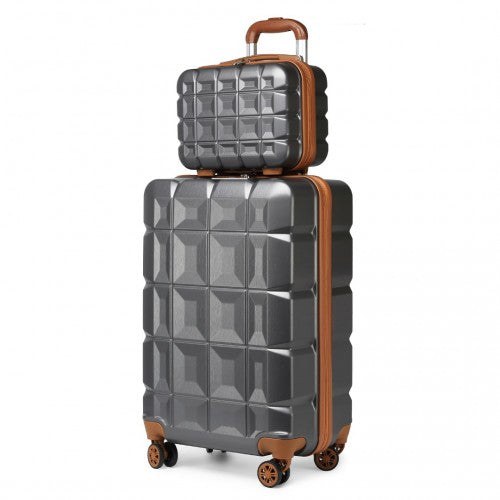 K2292L - Kono 13/20 Inch Lightweight Hard Shell ABS Cabin Suitcase With TSA Lock And Vanity Case - Grey