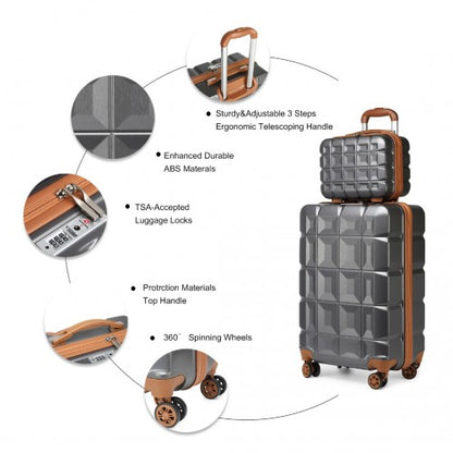 K2292L - Kono 13/20 Inch Lightweight Hard Shell ABS Cabin Suitcase With TSA Lock And Vanity Case - Grey