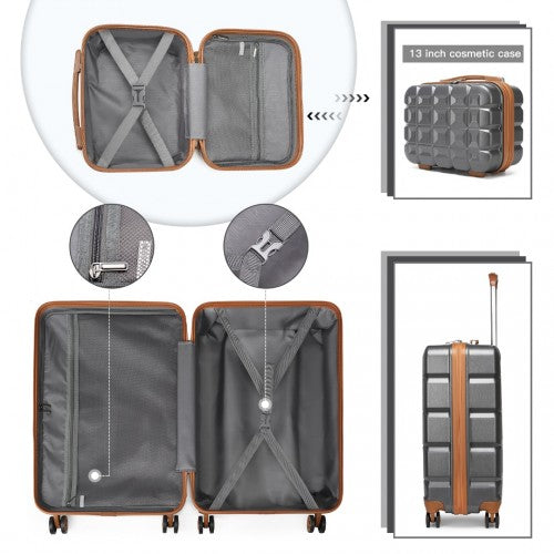 K2292L - Kono 13/20 Inch Lightweight Hard Shell ABS Cabin Suitcase With TSA Lock And Vanity Case - Grey