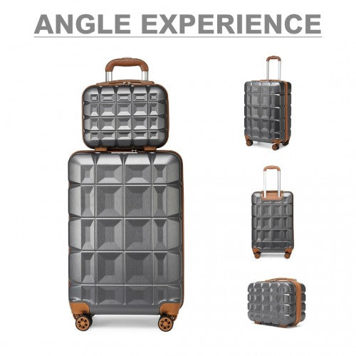 K2292L - Kono 13/20 Inch Lightweight Hard Shell ABS Cabin Suitcase With TSA Lock And Vanity Case - Grey