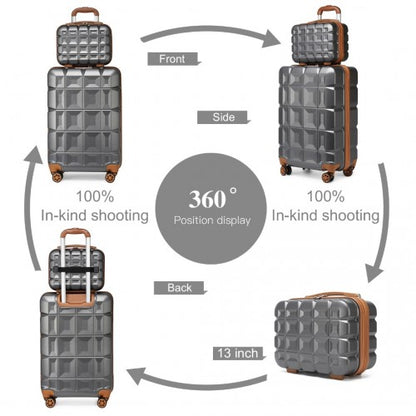 K2292L - Kono 13/20 Inch Lightweight Hard Shell ABS Cabin Suitcase With TSA Lock And Vanity Case - Grey