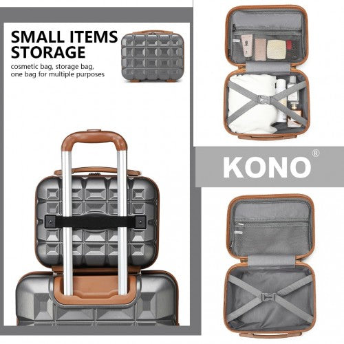 K2292L - Kono 13/20 Inch Lightweight Hard Shell ABS Cabin Suitcase With TSA Lock And Vanity Case - Grey