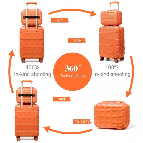 K2292L - Kono 13/20 Inch Lightweight Hard Shell ABS Cabin Suitcase With TSA Lock And Vanity Case - Orange