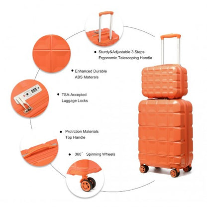 K2292L - Kono 13/20 Inch Lightweight Hard Shell ABS Cabin Suitcase With TSA Lock And Vanity Case - Orange