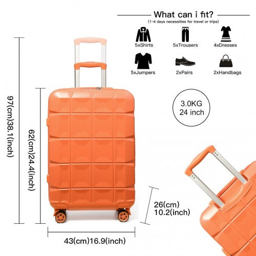 K2292L - Kono 24 Inch Lightweight Hard Shell ABS Suitcase With TSA Lock - Orange