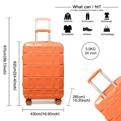 K2292L - Kono 24 Inch Lightweight Hard Shell ABS Suitcase With TSA Lock - Orange