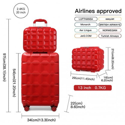 K2292L - Kono 13/20 Inch Lightweight Hard Shell ABS Cabin Suitcase With TSA Lock And Vanity Case - Red