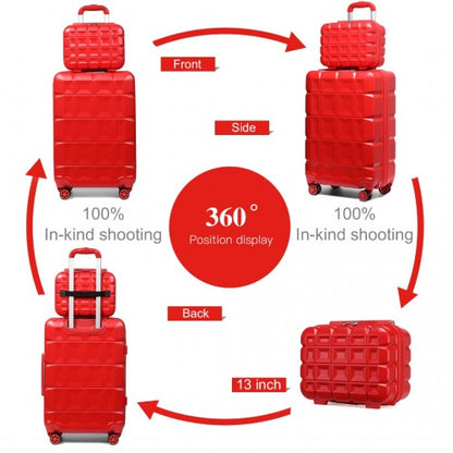 K2292L - Kono 13/20 Inch Lightweight Hard Shell ABS Cabin Suitcase With TSA Lock And Vanity Case - Red