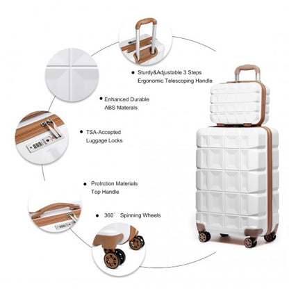K2292L - Kono 13/20 Inch Lightweight Hard Shell ABS Cabin Suitcase With TSA Lock And Vanity Case - White