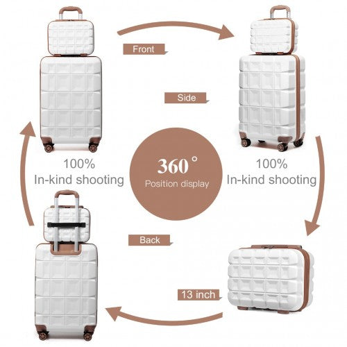 K2292L - Kono 13/20 Inch Lightweight Hard Shell ABS Cabin Suitcase With TSA Lock And Vanity Case - White