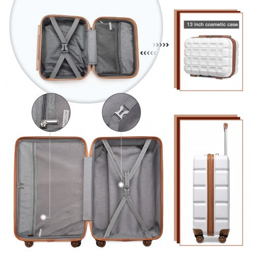 K2292L - Kono 13/20 Inch Lightweight Hard Shell ABS Cabin Suitcase With TSA Lock And Vanity Case - White
