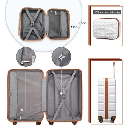 K2292L - Kono 13/20 Inch Lightweight Hard Shell ABS Cabin Suitcase With TSA Lock And Vanity Case - White