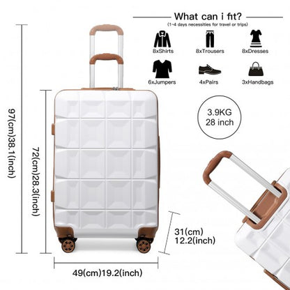 K2292L - Kono 28 Inch Lightweight Hard Shell ABS Suitcase With TSA Lock - White