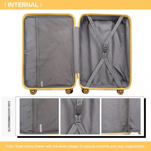 K2292L - Kono 24 Inch Lightweight Hard Shell ABS Suitcase With TSA Lock - Yellow