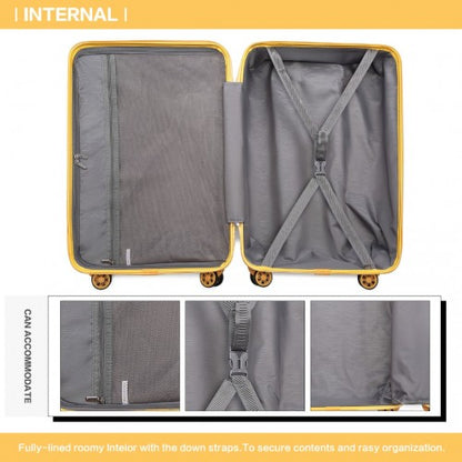 K2292L - Kono 24 Inch Lightweight Hard Shell ABS Suitcase With TSA Lock - Yellow