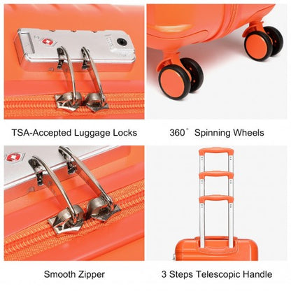 K2391L - British Traveller 3 Pcs Set Durable Polycarbonate and ABS Hard Shell Suitcase With TSA Lock - Orange