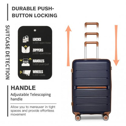 K2392L - British Traveller 24 Inch Multi-Texture Polypropylene Hard Shell Suitcase With TSA Lock - Navy