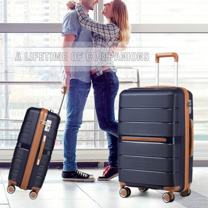 K2392L - British Traveller 28 Inch Multi-Texture Polypropylene Hard Shell Suitcase With TSA Lock - Navy