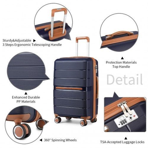 K2392L - British Traveller 28 Inch Multi-Texture Polypropylene Hard Shell Suitcase With TSA Lock - Navy