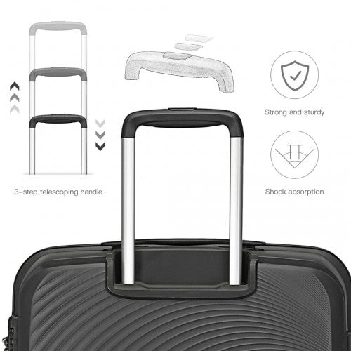 K2393L - British Traveller 4 Pcs Set Spinner Hard Shell PP Suitcase With TSA Lock And Vanity Case - Black
