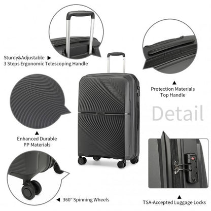 K2393L - British Traveller 3 Pcs Set Spinner Hard Shell PP Suitcase With TSA Lock - Black