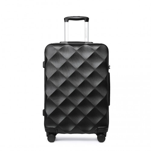 K2395L - British Traveller 24 Inch Ultralight ABS And Polycarbonate Bumpy Diamond Suitcase With TSA Lock - Black