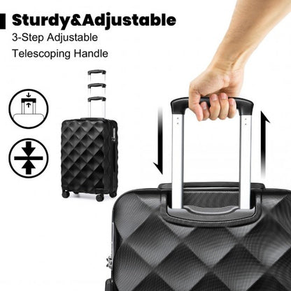 K2395L - British Traveller 24 Inch Ultralight ABS And Polycarbonate Bumpy Diamond Suitcase With TSA Lock - Black