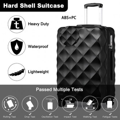 K2395L - British Traveller 28 Inch Ultralight ABS And Polycarbonate Bumpy Diamond Suitcase With TSA Lock - Black