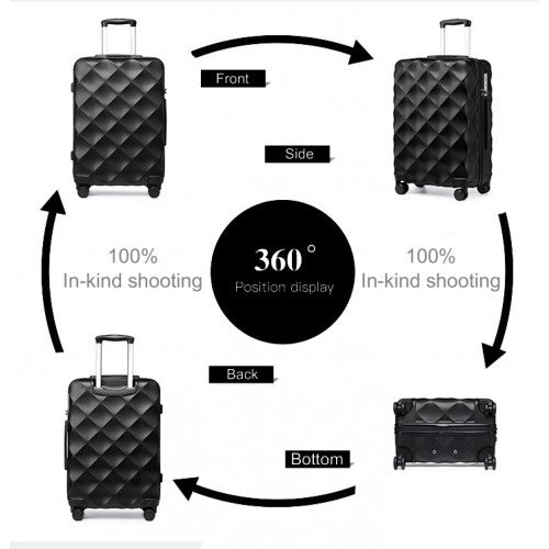 K2395L - British Traveller 24 Inch Ultralight ABS And Polycarbonate Bumpy Diamond Suitcase With TSA Lock - Black