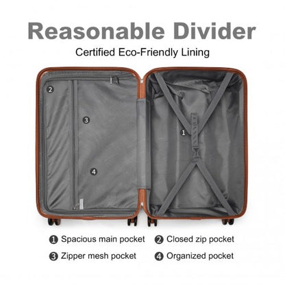 K2395L - British Traveller 20 Inch Ultralight ABS And Polycarbonate Bumpy Diamond Suitcase With TSA Lock - Black And Brown