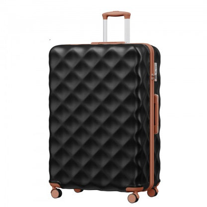 K2395L - British Traveller 32 Inch Extra-Large Diamond Texture ABS+PC Hard-Shell Spinner Suitcase with Telescopic Handle - Black and Brown