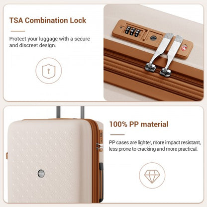 KSK2594 - Kono PP 20/24/28inch Hard Shell Expandable Luggage–Lightweight Suitcase with TSA Lock & Built-in Cup Holder - Beige and Brown