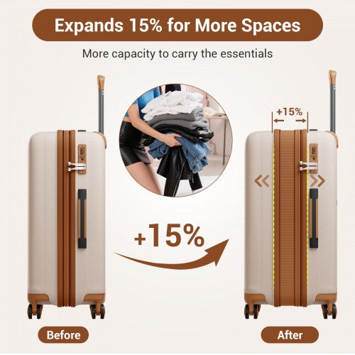 KSK2594 - Kono PP 20/24/28inch Hard Shell Expandable Luggage–Lightweight Suitcase with TSA Lock & Built-in Cup Holder - Beige and Brown