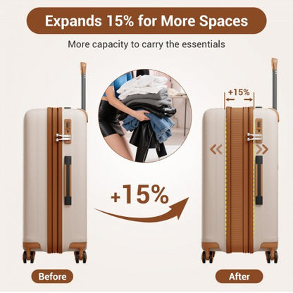 KSK2594 - Kono PP 20/24/28inch Hard Shell Expandable Luggage–Lightweight Suitcase with TSA Lock & Built-in Cup Holder - Beige and Brown