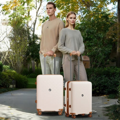 KSK2594 - Kono PP 24-inch Hard Shell Expandable Luggage–Lightweight Suitcase with TSA Lock & Built-in Cup Holder - Beige and Brown