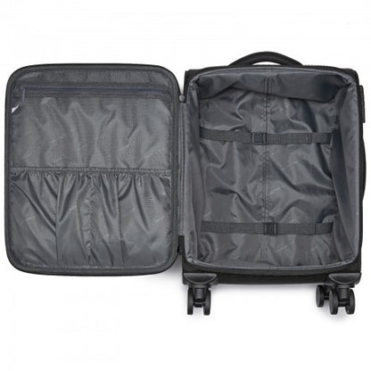 KSB2582 - British Traveller 20-Inch Durable Softshell Suitcase with Front Laptop Compartment, TSA Lock & Silent Spinner Wheels - Black