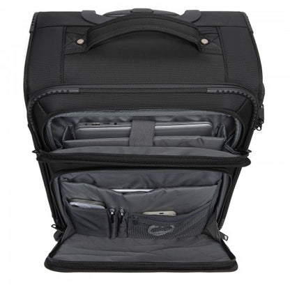 KSB2582 - British Traveller 20-Inch Durable Softshell Suitcase with Front Laptop Compartment, TSA Lock & Silent Spinner Wheels - Black