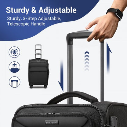 KSB2582 - British Traveller 20-Inch Durable Softshell Suitcase with Front Laptop Compartment, TSA Lock & Silent Spinner Wheels - Black