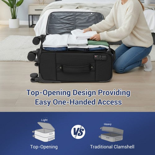 KSB2582 - British Traveller 20-Inch Durable Softshell Suitcase with Front Laptop Compartment, TSA Lock & Silent Spinner Wheels - Black