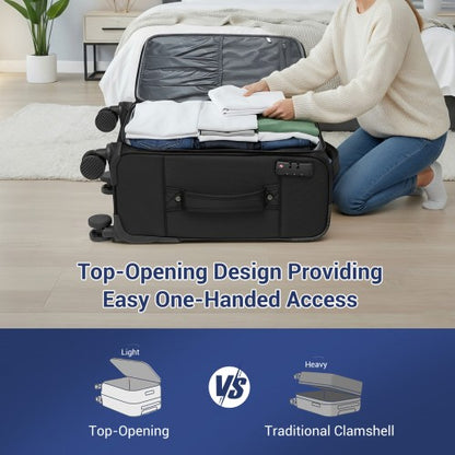 KSB2582 - British Traveller 28-Inch Large Expandable Softshell Suitcase with TSA Lock, Silent Spinner Wheels & Laptop Compartment - Black