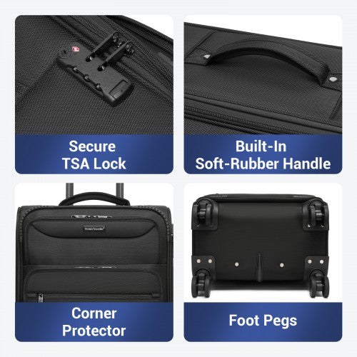KSB2582 - British Traveller 24-Inch Expandable Softshell Suitcase with TSA Lock, Silent Spinner Wheels & Laptop Compartment - Black