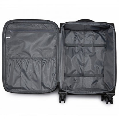 KSB2582 - British Traveller 24-Inch Expandable Softshell Suitcase with TSA Lock, Silent Spinner Wheels & Laptop Compartment - Black