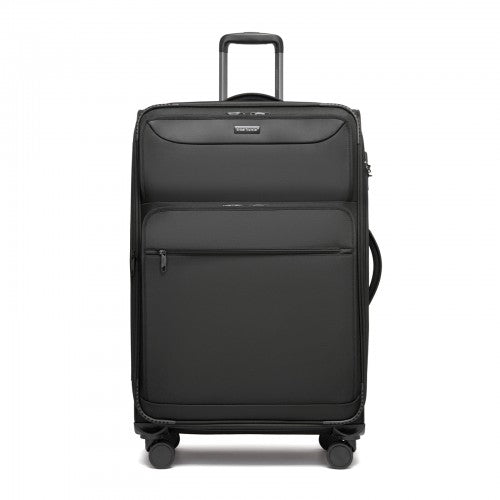 KSB2582 - British Traveller 28-Inch Large Expandable Softshell Suitcase with TSA Lock, Silent Spinner Wheels & Laptop Compartment - Black