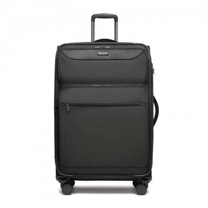 KSB2582 - British Traveller 28-Inch Large Expandable Softshell Suitcase with TSA Lock, Silent Spinner Wheels & Laptop Compartment - Black