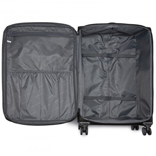 KSB2582 - British Traveller 28-Inch Large Expandable Softshell Suitcase with TSA Lock, Silent Spinner Wheels & Laptop Compartment - Black
