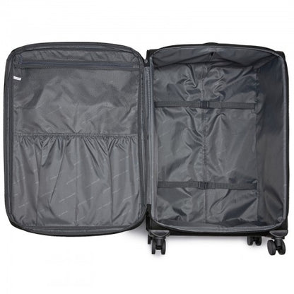KSB2582 - British Traveller 28-Inch Large Expandable Softshell Suitcase with TSA Lock, Silent Spinner Wheels & Laptop Compartment - Black